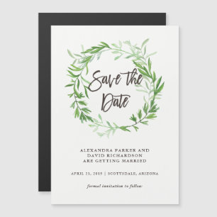 Green Botanical Blätter Wreath Magneteinladung
