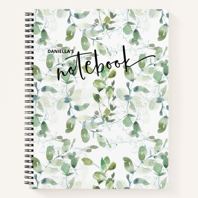 Green Botanical Foliage Watercolor-Notebook Notizbuch (Vorderseite)