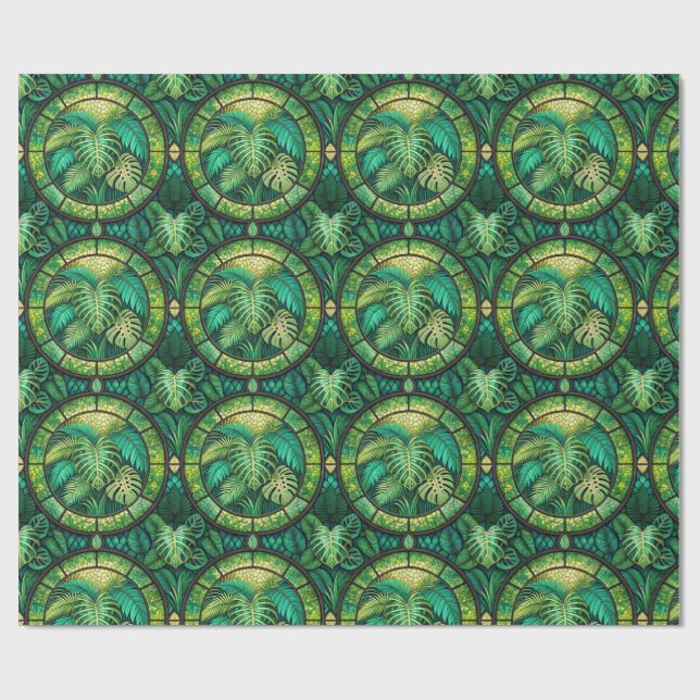 Green botanical-themed wrapping paper  geschenkpapier (Flach)