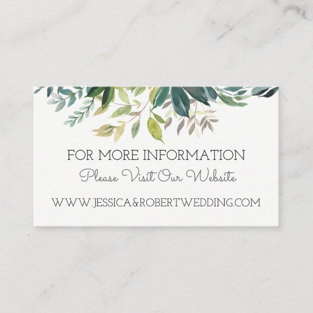 Green Bouquet Wedding Website Details Karte (Vorderseite)