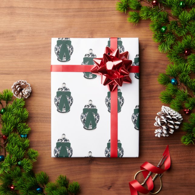 Green Bow Chinoiserie Vase Wrapping Paper Geschenkpapier (Feiertagsgeschenk)