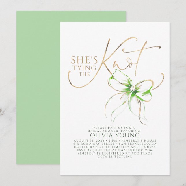 Green Bow Elegant Modern Minimalist Bridal Shower Einladung (Vorne/Hinten)