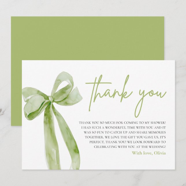 Green Bow Elle noue le noeud Carte de remerciement (Devant / Derrière)