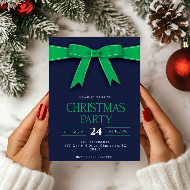 Green Bow Holiday Weihnachtsessen Einladung (Von Creator hochgeladen)