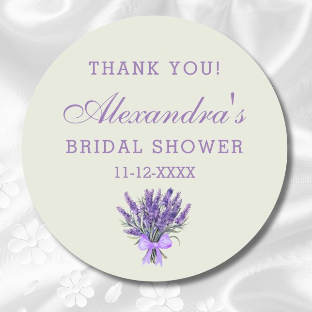 Green Bow Lavender Floral Brautparty Vielen Dank Runder Aufkleber (Von Creator hochgeladen)