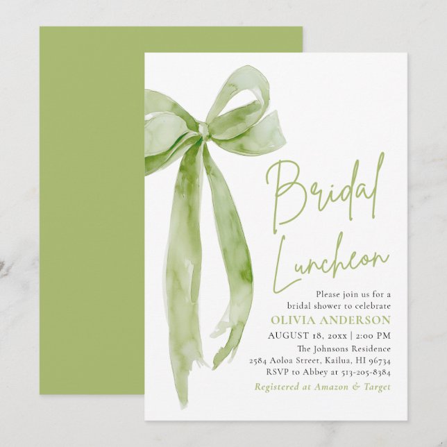 Green Bow Sie bindet das Knot Bridal Luncheon Einladung (Vorne/Hinten)