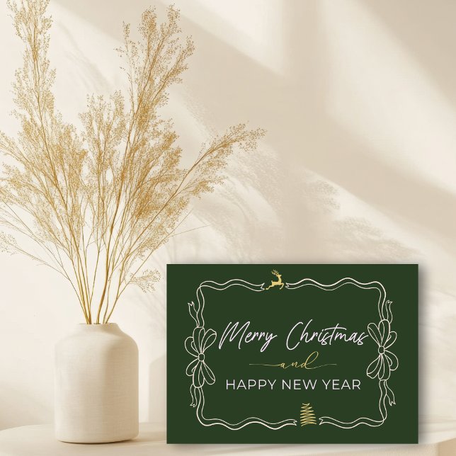 Green Bow & Trees Doodles - Faltkarte Karte (Green Bow & Trees Doodles Holiday Folded Card)