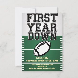 Green Boy's Football First Year Down 1st Birthday  Einladung