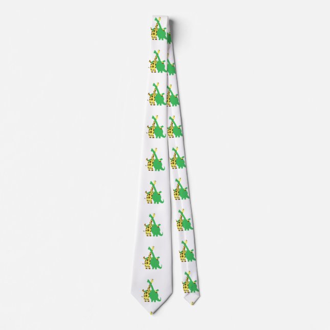 Green Brachiosaurus and giraffe hugs cartoon Krawatte (Vorderseite)