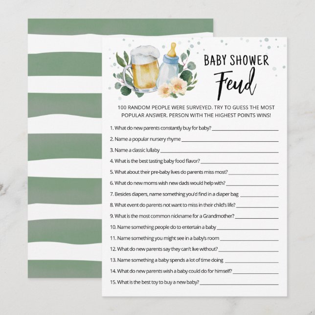Green Brewing Baby Shower Feud Game Card Einladung (Vorne/Hinten)