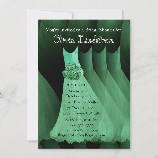 GREEN Bridesmaid Kleider Brautdusche Einladung (Vorderseite)