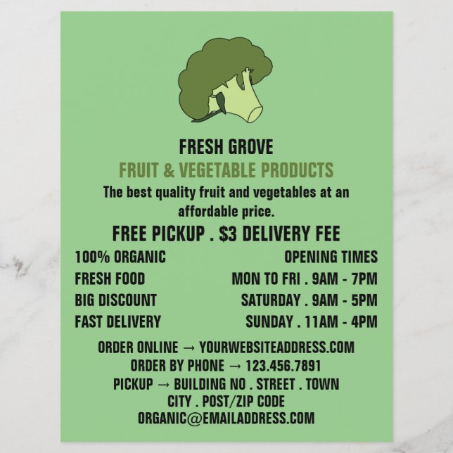 Green Broccoli, Greengrocers-Werbung Flyer (Vorne)