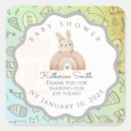green brom grey bunny cute babyshower quadratischer aufkleber