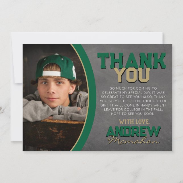 Green Bronze Chalkboard Abschluss Danke Karte (Vorderseite)