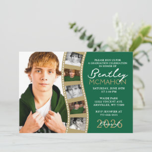 Green & Bronze Foto Filmstrip Abschluss Collage Einladung