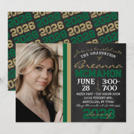 Green & Bronze Gold Chalkboard Abschluss Foto Einladung