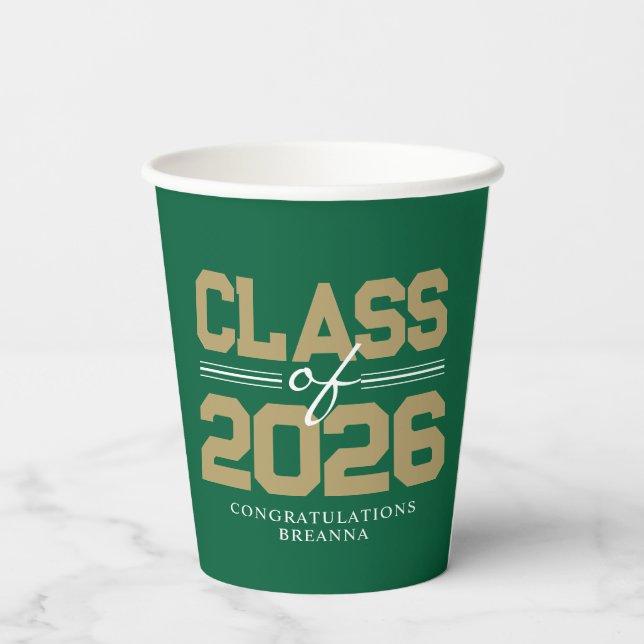 Green & Bronze Gold Class of Year Abschluss Pappbecher (Rückseite)