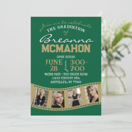 Green & Bronze Gold Filmstrip 5 Foto Abschluss Einladung