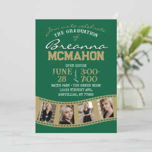 Green & Bronze Gold Filmstrip 5 Foto Abschluss Einladung