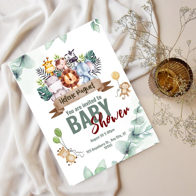 Green Brown Ästhetik Safari Animals Baby Dusche Einladung (Von Creator hochgeladen)