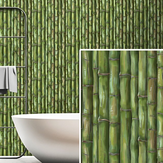 Green Brown Bamboo Wall Fence Malerei Tapete (Von Creator hochgeladen)