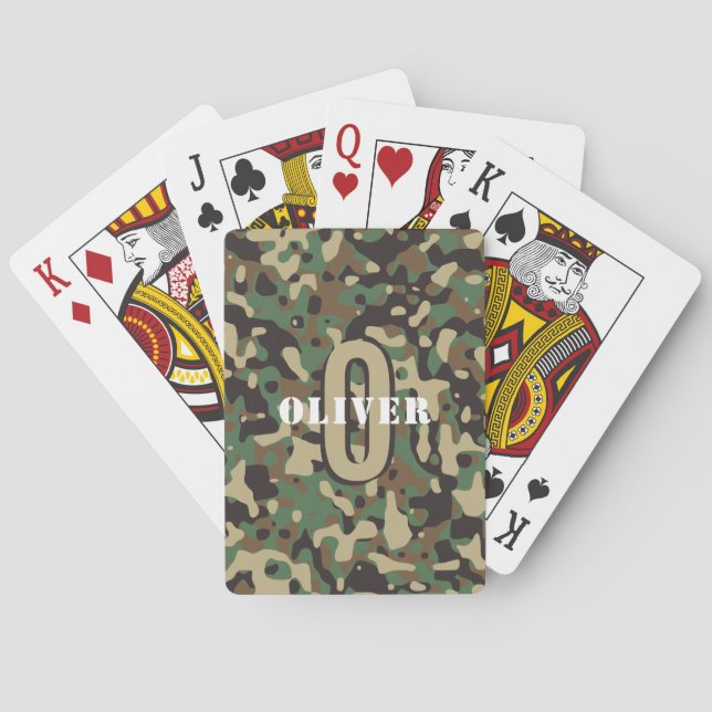 Green Brown Beige Camo Camouflage Monogram Name Spielkarten (Rückseite)