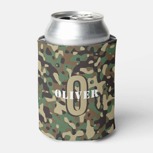 Green Brown Beige Camouflage Camouflage Monogram N Dosenkühler (Kanne Vorderseite)