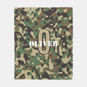 Green Brown Beige Camouflage Camouflage Monogram N Fleecedecke