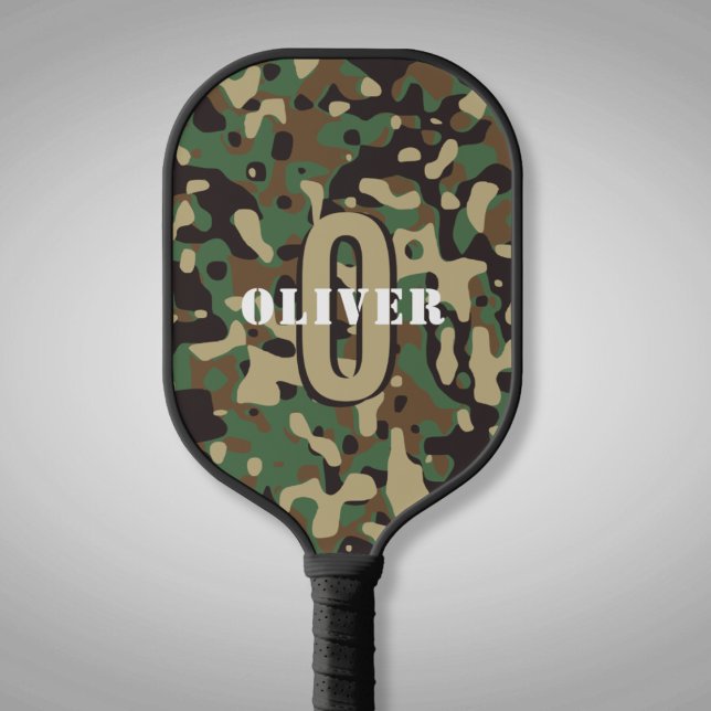 Green Brown Beige Camouflage Camouflage Monogram N Pickleball Schläger (Von Creator hochgeladen)