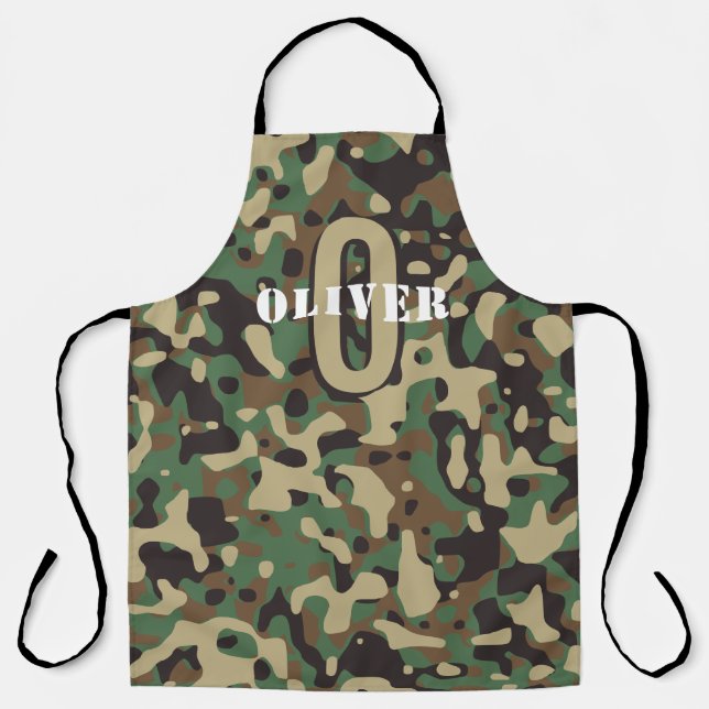 Green Brown Beige Camouflage Camouflage Monogram N Schürze (Vorderseite)
