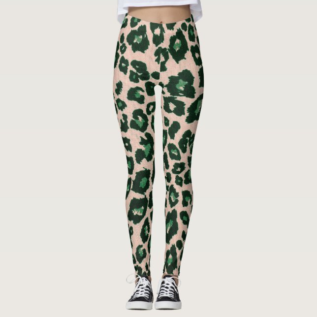 Green Brown Black Leopard Animal Print Leggings (Vorderseite)