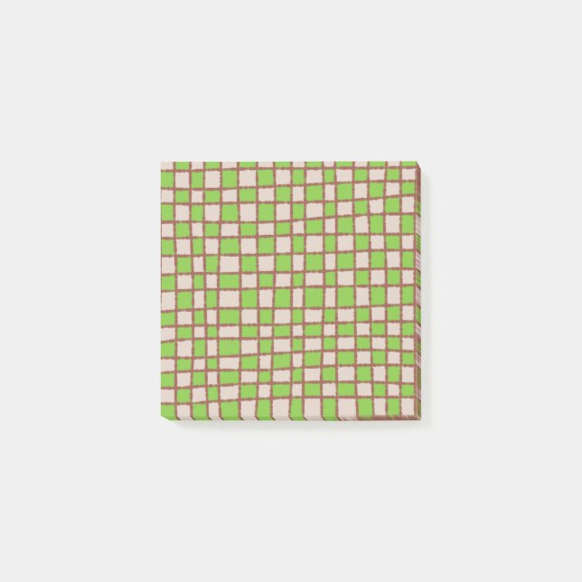 Green Brown Checkerboard Earthy Checkered Patered Post-it Klebezettel (Vorderseite)