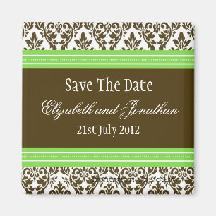 Green Brown Damask Wedding Save the Date Magnet