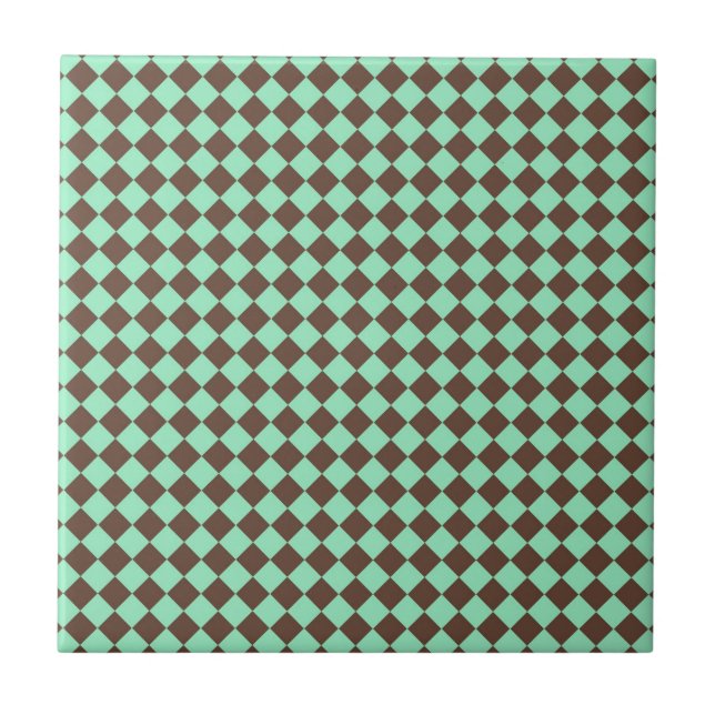 Green Brown Diamond Schachbrett Muster Fliese (Vorderseite)