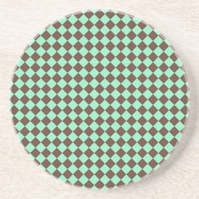 Green Brown Diamond Schachbrett Muster Getränkeuntersetzer (Vorne)
