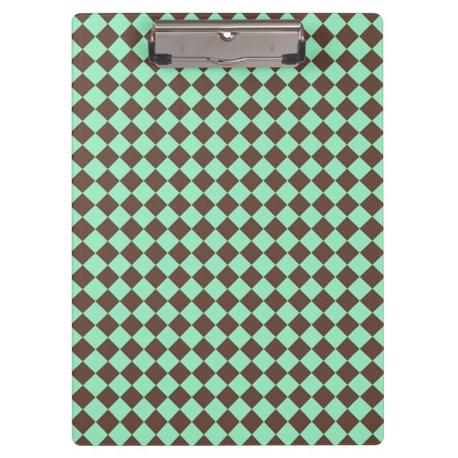 Green Brown Diamond Schachbrett Muster Klemmbrett (Vorderseite)