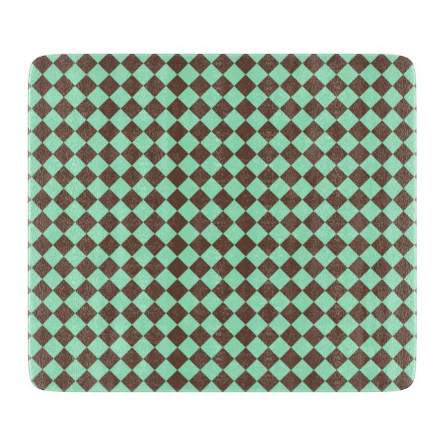 Green Brown Diamond Schachbrett Muster Schneidebrett (Vorderseite)