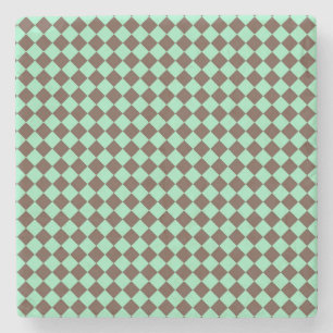 Green Brown Diamond Schachbrett Muster Steinuntersetzer