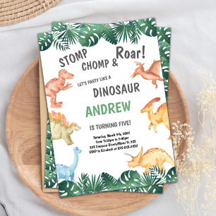 Green Brown Dinosaur Invitations d'anniversaire