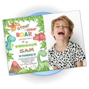 Green Brown Dinosaurier Geburtstagseinladungen mit Einladung