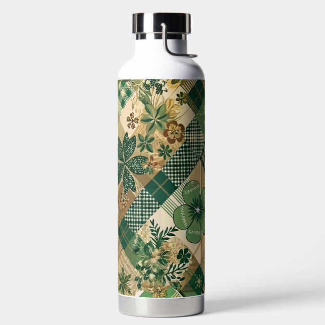 GREEN & BROWN IRISH SHAMROCKS & PLAID PATTERNS TRINKFLASCHE (links)