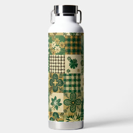 GREEN & BROWN IRISH SHAMROCKS & PLAID PATTERNS TRINKFLASCHE