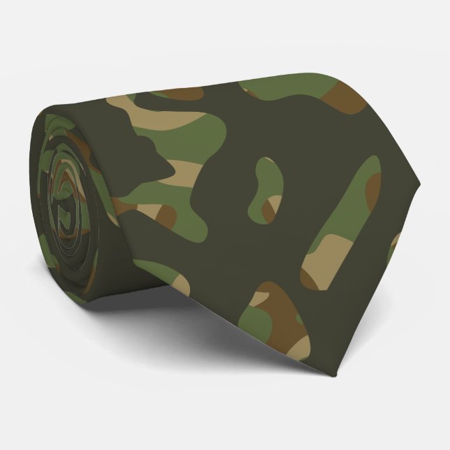 Green Brown Khaki Military Nature Camouflage Krawatte (Gerollt)