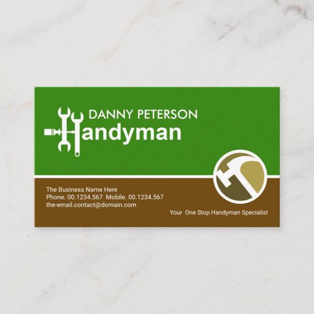 Green Brown Layers Handyman Motif Hammer Logo Visitenkarte (Vorderseite)