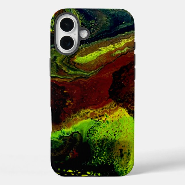 Green Brown pouring colour iPhone 16 Plus Hülle (Rückseite)