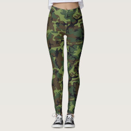 Green Brown Woodland Camouflage Pattern Camouflage Leggings