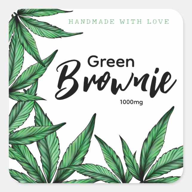 Green Brownie Edibles Label Quadratischer Aufkleber (Vorderseite)
