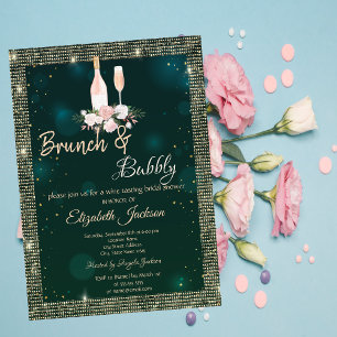 Green Brunch & Bubbly Brautparty in Gold-Sequenzen Einladung