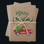 Green Brush Script Christmas Truck Kraft Style Geschenkpapier Set<br><div class="desc">Kraft Modern Green Brush Script Wasserfarbe Vintager roter LKW mit Weihnachtsbaum - Umschlagpapier</div>