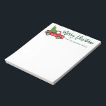 Green Brush Script Vintag Truck Weihnachtsbaum Notizblock<br><div class="desc">Green Brush Script Wasserfarbe Vintag Red Truck mit Weihnachtsbaum - Frohe Weihnachtsnote Pad</div>